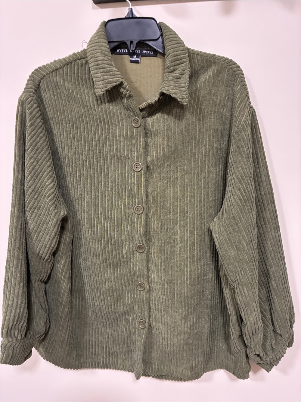 HYFVE Olive Green Ribbed Corduroy Button-Up Shacket medium